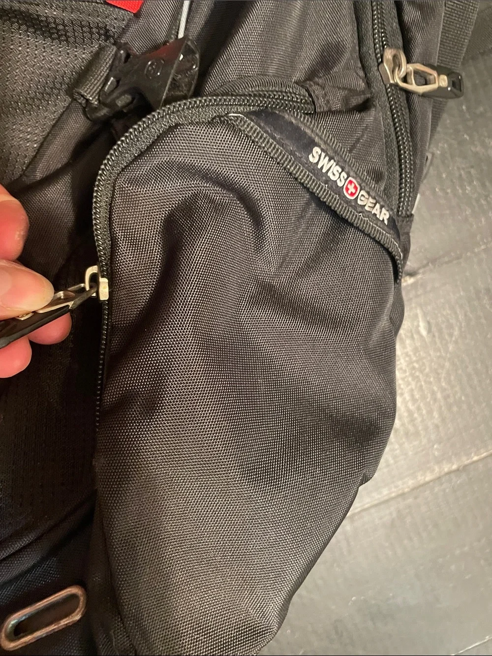 SwissGear Black Backpack with Red Logo Accents